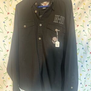 Harley Davidson Long Sleeved Work Shirt w/Embroidered Name & Skull L